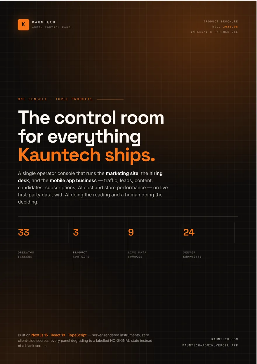 KaunTech Admin control panel brochure cover